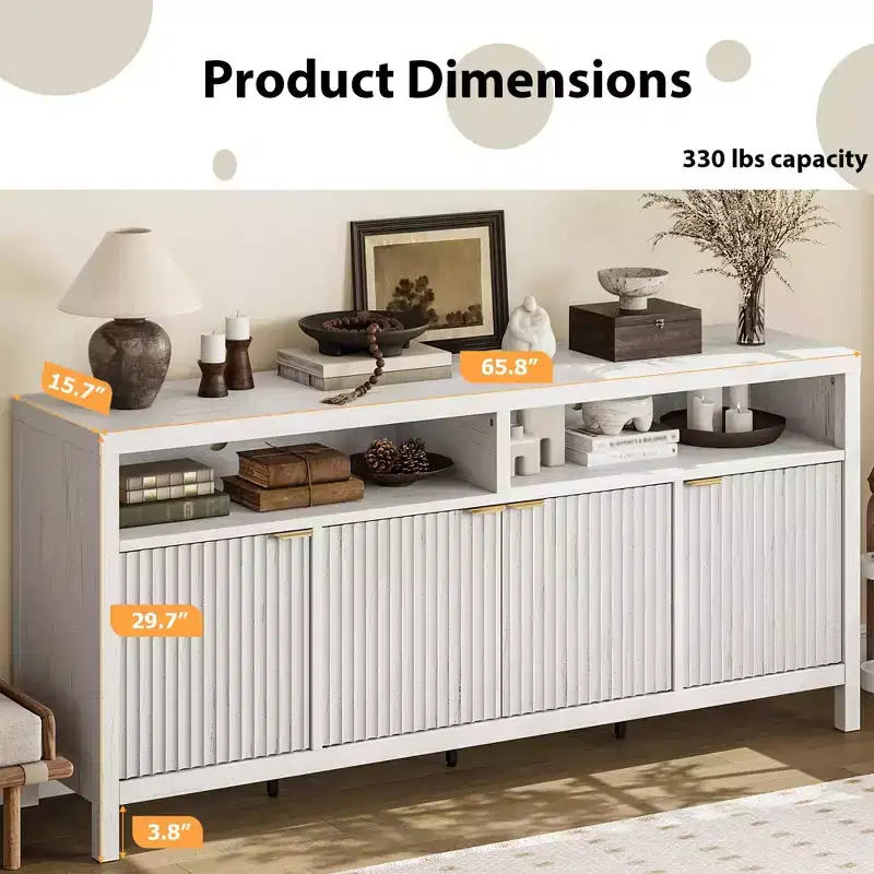 4-Door Fluted Sideboard with Adjustable Shelves