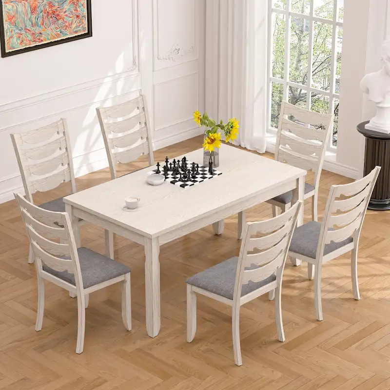 Grey Solid Wood Dining Table with Square Legs, Farmhouse Style