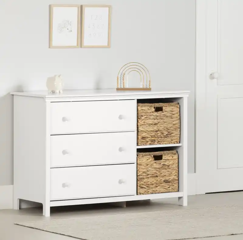 Cotton Candy 3-drawer Dresser With Storage Baskets - Pure White