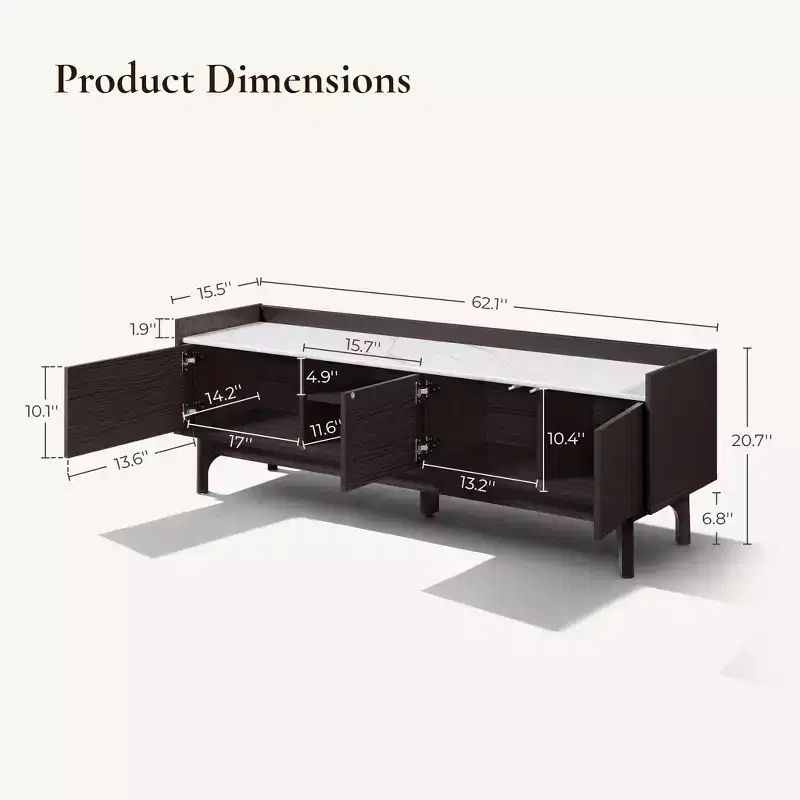 LuxenHome 63 Black TV Stand for TVs up to 65, Faux Marble-Top Media Console Brown