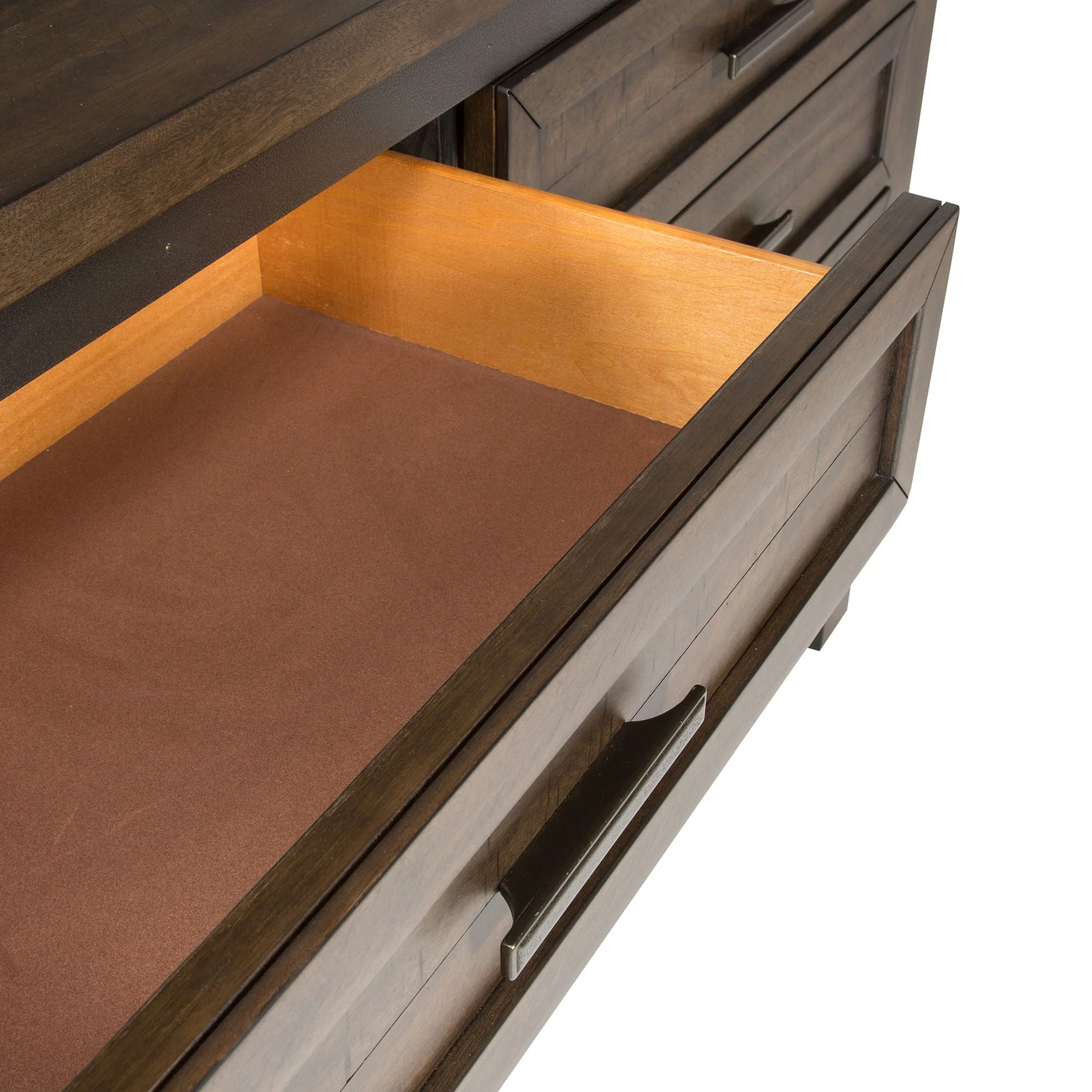 Dresser & Mirror - Rock Beaten Brown — contemporary-A mixture of materials with distressed finishes and textured fabrics