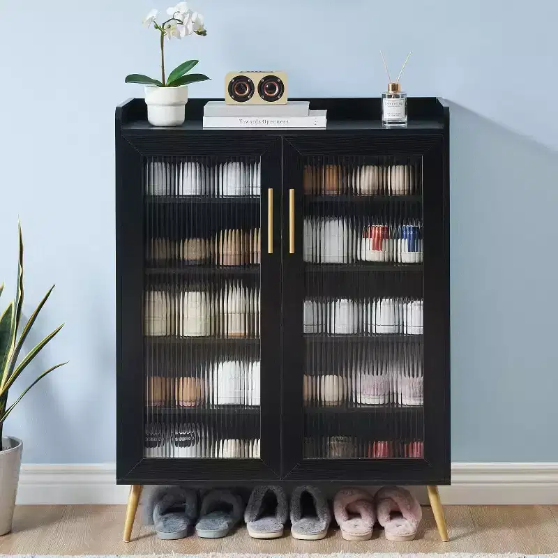 Acekool 5-Tier Shoe Cabinet with Glass Doors, Adjustable Shelves, Entryway Shoe Organizer, Space-Saving Storage for Home, Black