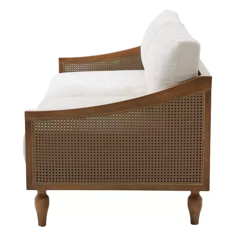 Christopher Knight Home Sachiko 70.9 Mid-Century Modern 2-Seater Rubberwood Chenille Upholstered Sofa with Rattan Armrests