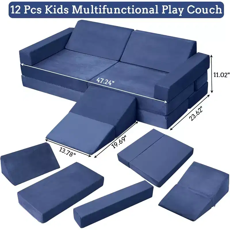 Climbing Indoor Sofa, 12 Pcs Modular Play Couch with Square Ball Pit & Climbing Slope, Cushion Play Set