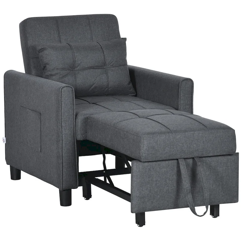 Dark Grey Polyester Single Convertible Sofa Bed with Adjustable Back