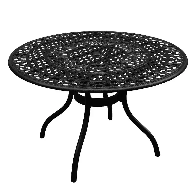 5pc Patio Dining Set with 48" Ornate Outdoor Mesh Aluminum Round Table & Luxury Chairs - Black - Oakland Living: UV-Resistant, Non-Foldable