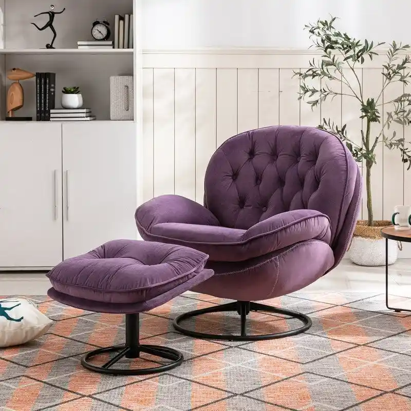 Accent chair TV Chair Living room Chair Grey with ottoman