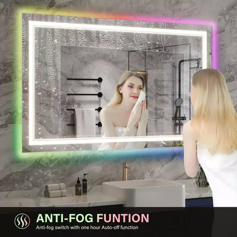 RGB LED Mirror for Bathroom, Mirror with 8 RGB Backlit & 3 Front Lit (Adjustable Individually),Horizontal/Vertical