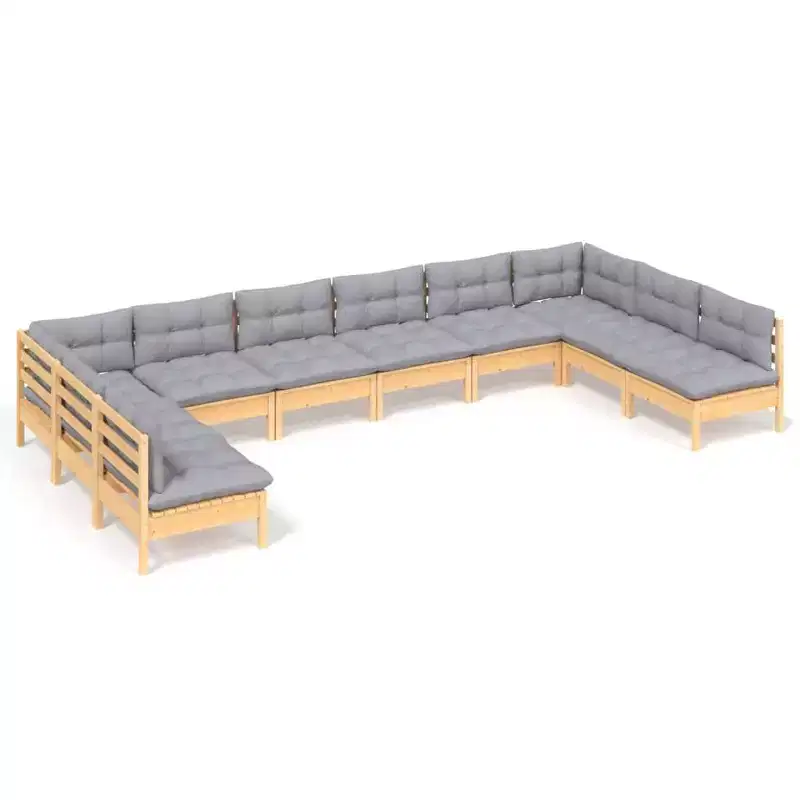 vidaXL Garden Lounge Set Grey Solid pinewood, fabric Medium Modular