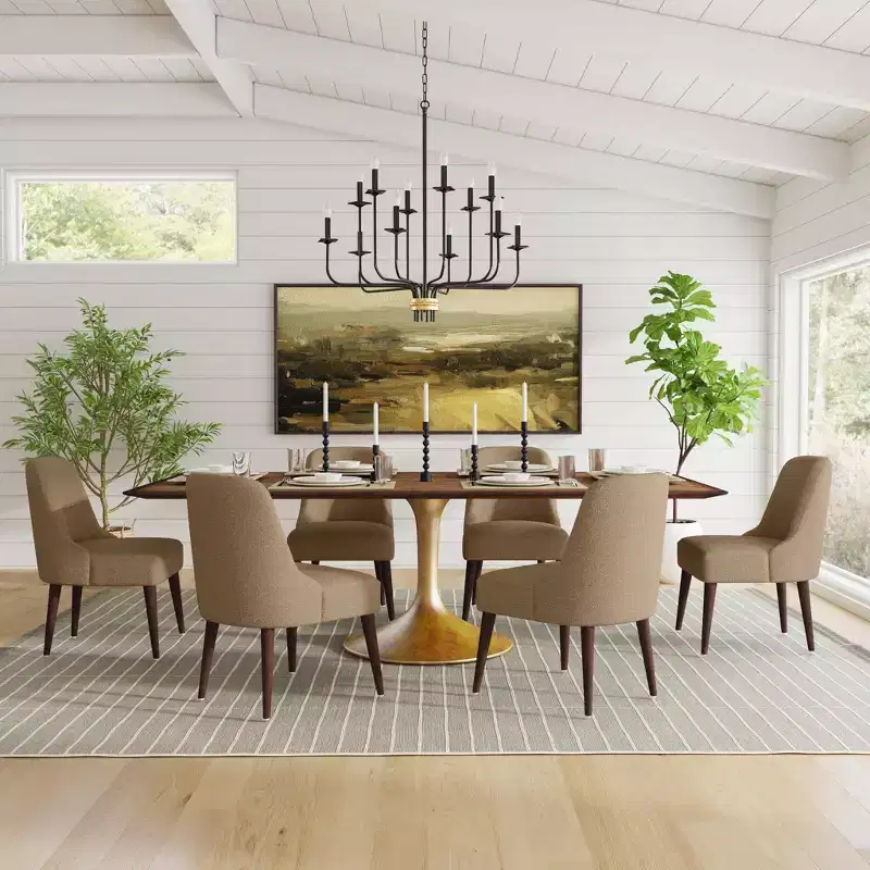 HomePop Modern Dining Chair Boucle Brown: Upholstered Side, Tapered Wood Legs, Spot Clean