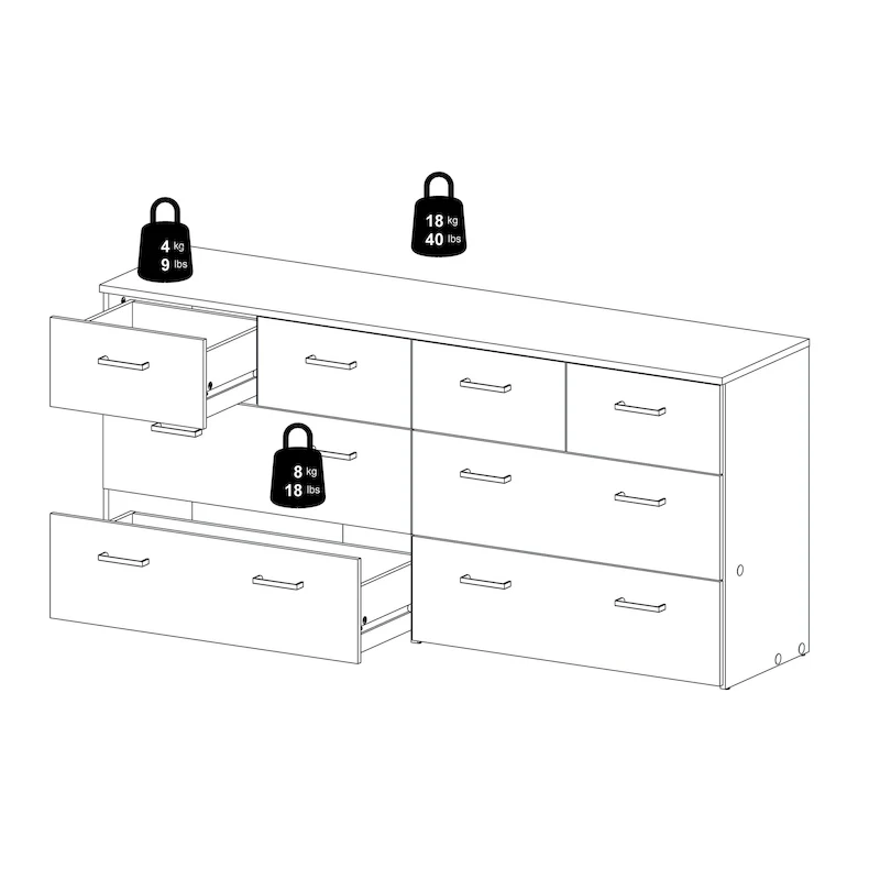 8-Drawer Double Dresser – Oak and White