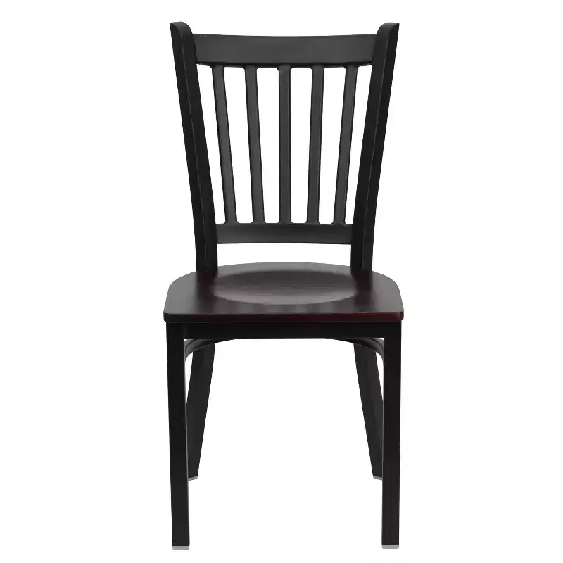 Black Metal Frame Vertical Back Dining Chair – Vinyl or Wood Seat, Seats 1