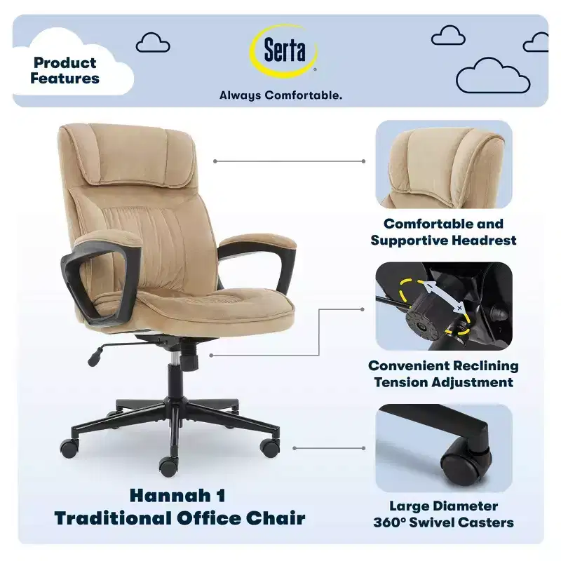 Executive Mid-Back Velvet Microfiber Office Chair, Swivel, Adjustable Height, 275 lb