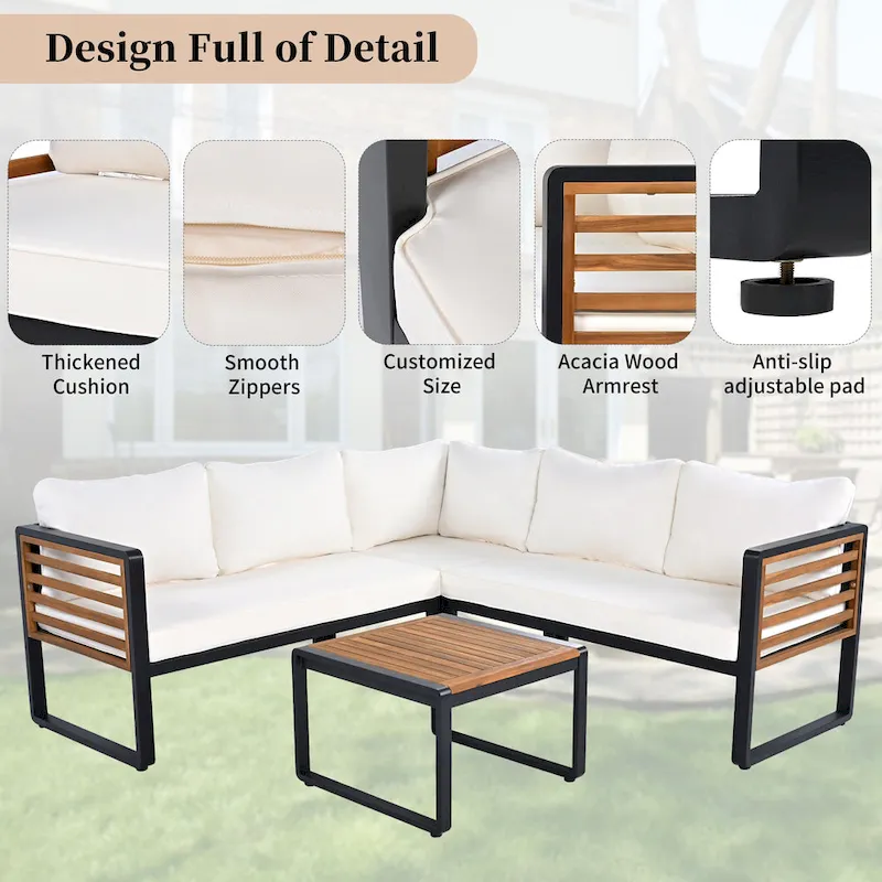 4-Pieces Patio L-shaped Conservation Sofa Set with Coffee Tables