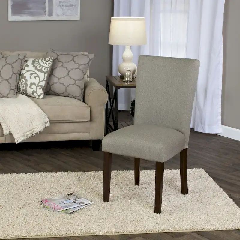 Transitional Upholstered Dining and Accent Chair - Gray, Solid Wood Legs