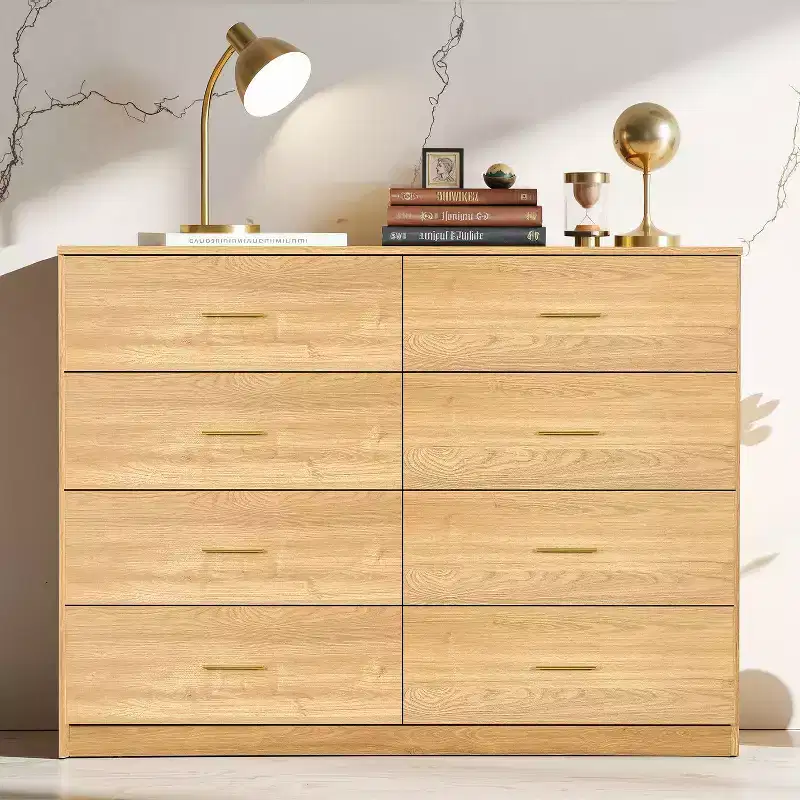 Okak Modern Minimalism 8/9-Drawer Dresser with Golden Handles, Sturdy Ample Storage for Bedroom Living Room
