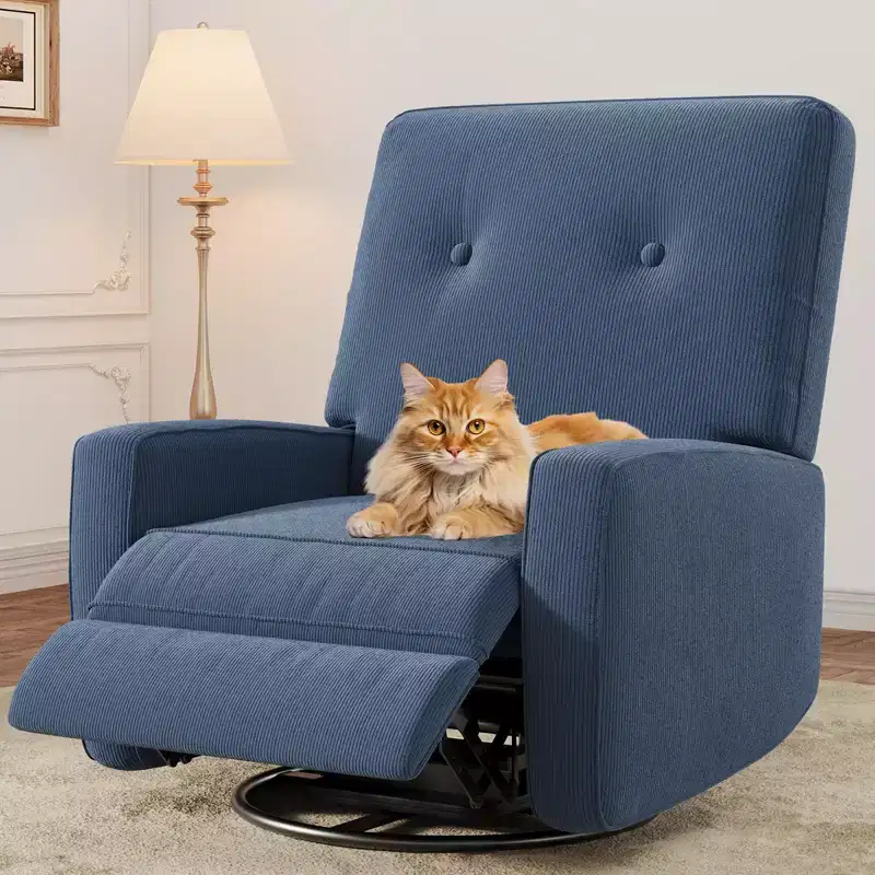 Recliner Chair, 360 Swivel Rocking Glider Chair for Adults with Adjustable Backrest & Footrest, Corduroy Upholstered Armchair