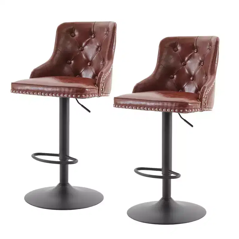 Bar Stools Set of 2,Adjustable Swivel Barstools, Faux Leather Bar Chairs,Upholstered Counter Height with High Backrest