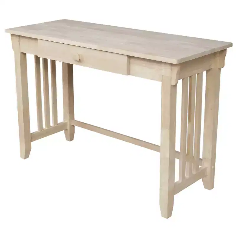 Unfinished Solid Parawood Mission Desk with Drawer Mid-Century