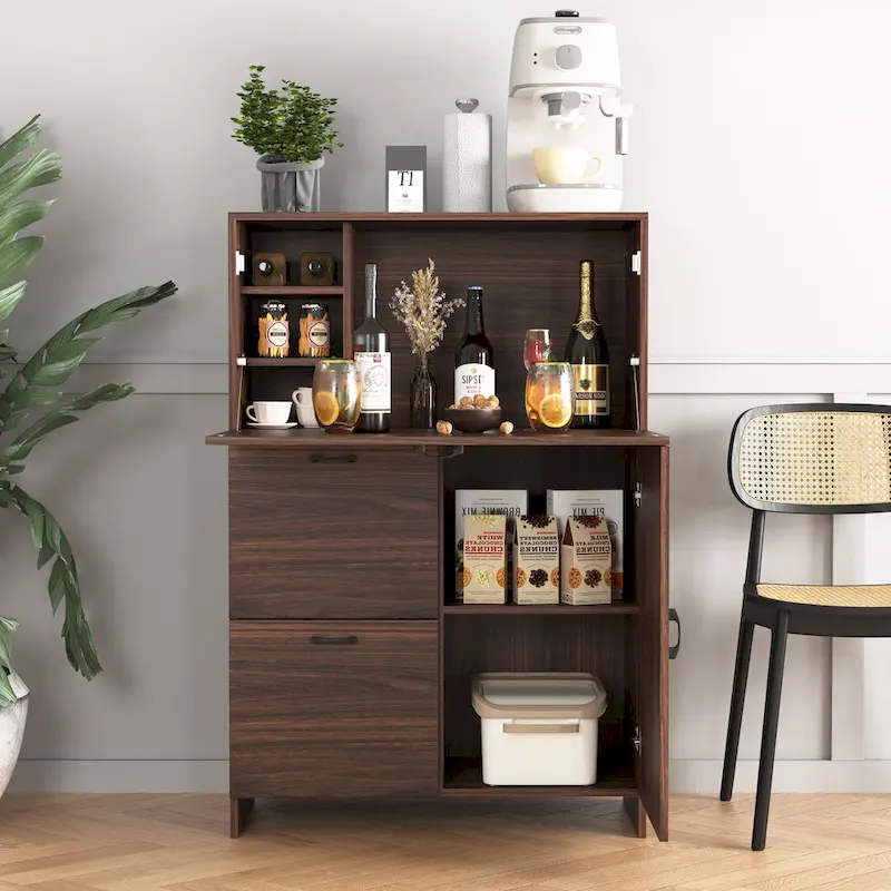 Desk Cabinet, with Storage Drawer & Shelves, Fold-up Desktop