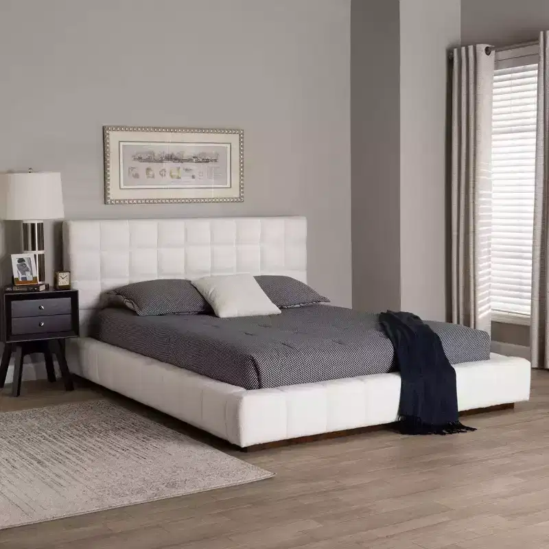 Queen Size Teddy Bear Fabric Platform Bed White