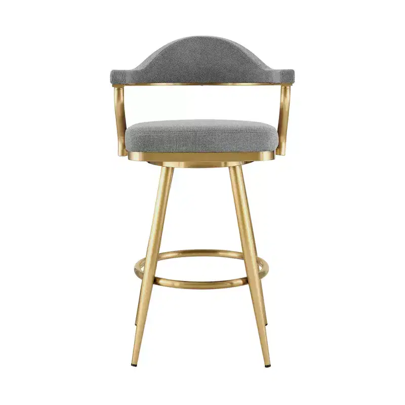 HomeRoots 26 Gray and Gold Fabric and Stainless Steel Counter Height Swivel Bar Chair