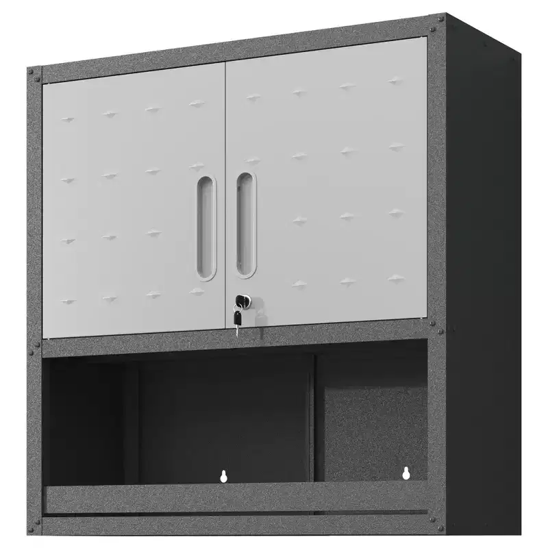 Black & Gray Wall-Mounted Metal Storage Cabinet with 2 Locking Doors, 1 Drawer & 1 Shelf