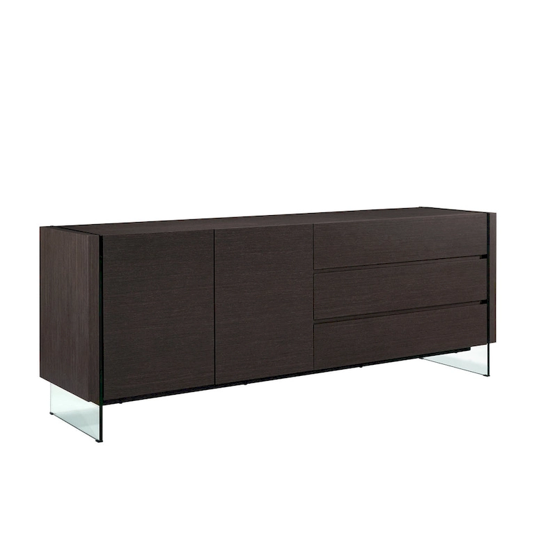 IL VETRO buffet-server in high gloss white lacquer with clear glass.