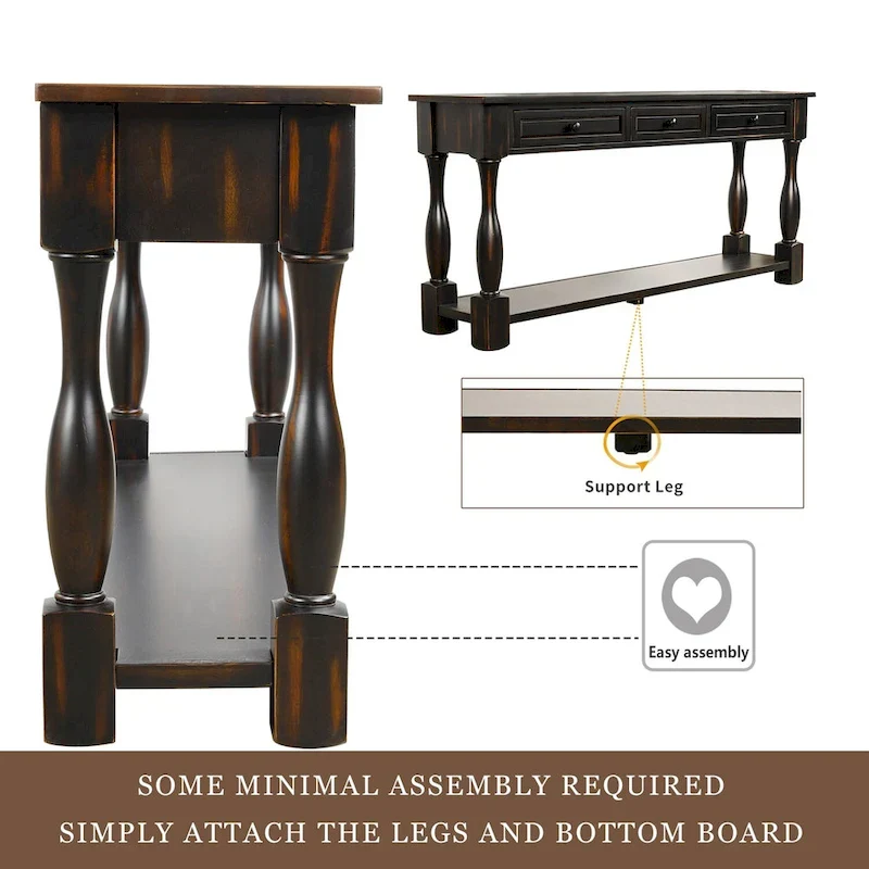 Nestfair 64 in. W Console Table with Drawers and Shelf