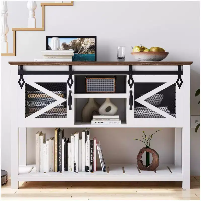 Entryway Table with Sliding Barn Doors, 46'' Farmhouse Console Table w/Storage, Narrow Rustic Sofa Table Behind Couch, for Entryway, Hallway, Foyer