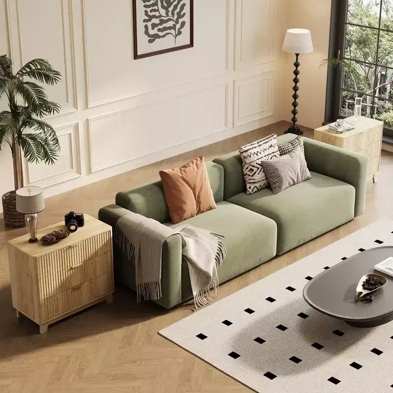 Acekool Fluted Nightstand with 3 Drawers Modern Wood Bedside Chest for Bedroom Living Room Entryway