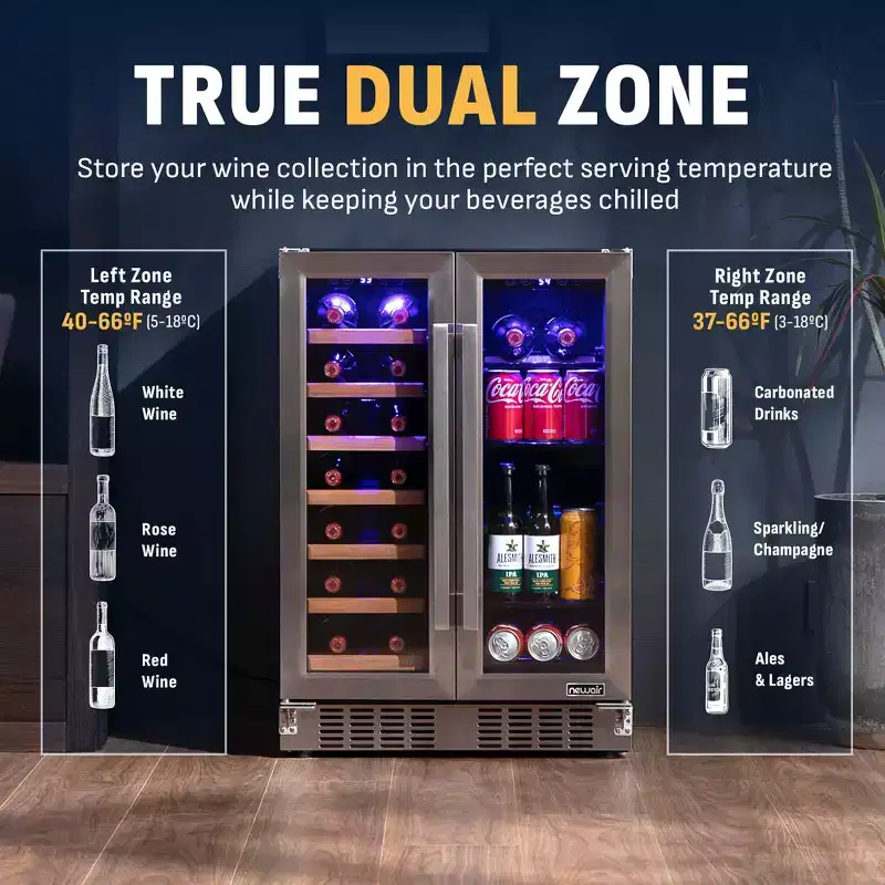 Newair 24 Stainless Steel Dual-Zone Wine & Beverage Cooler, Built-In or Freestanding