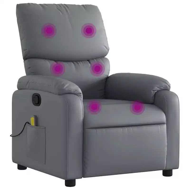 Leather Massage Recliner Chair with 6-Point Vibration, Adjustable Back & Footrest, Side Pocket – Gray