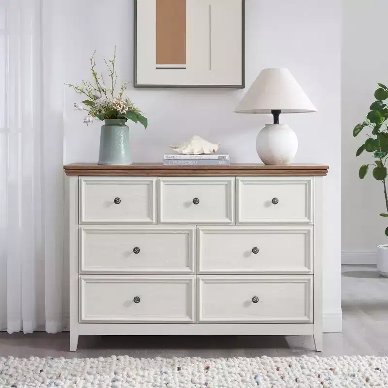 AndMakers Beige 37.66 in. H Accent Cabinet with 7 Drawers