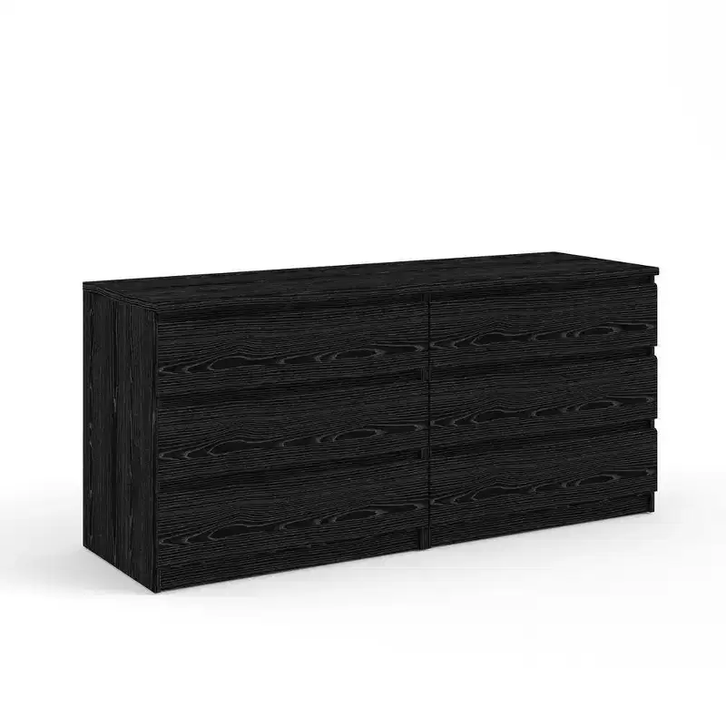 6 Drawer Double Dresser, Black Wood Grain