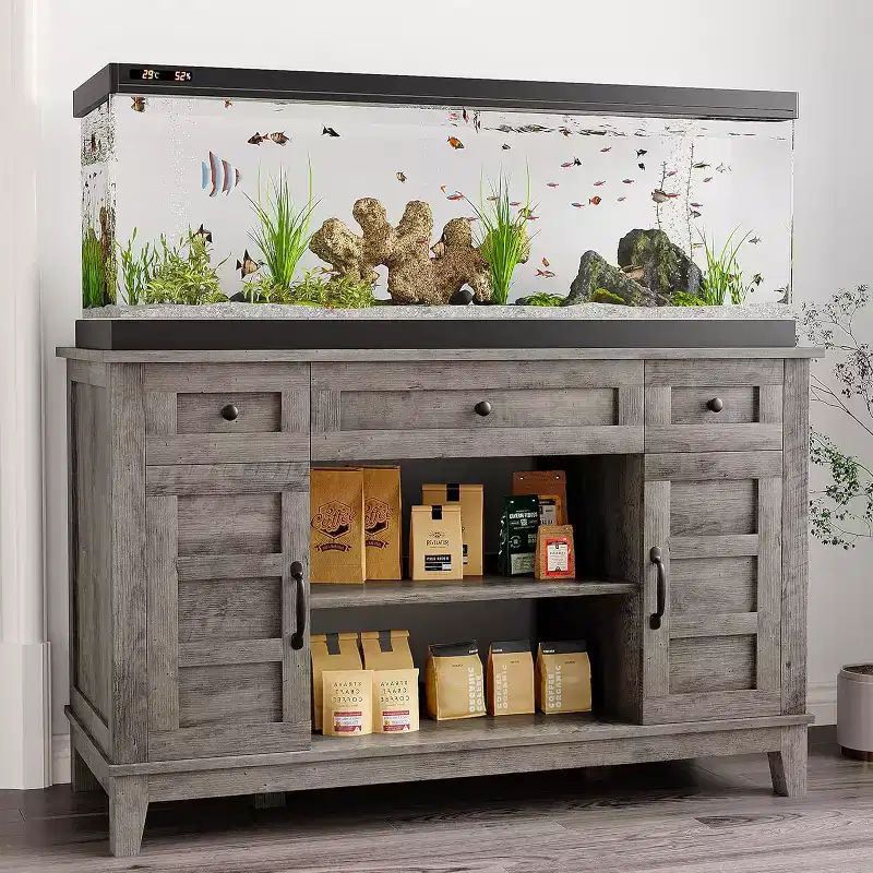 55-75 Gallon Aquarium Stand with Power Outlet, 3 Drawers & Cabinets, 1400 lbs, Farmhouse