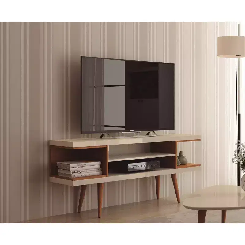 Splayed Wooden Legs and 4 Shelves TV Stand for TVs up to 50