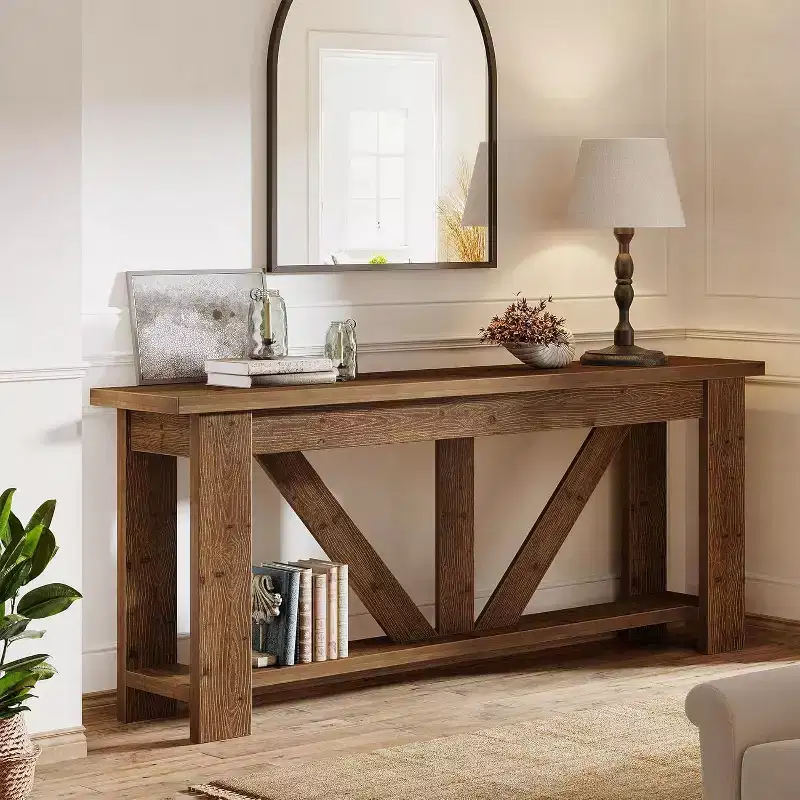 2-Tier Solid Wood Console Table, 70.9