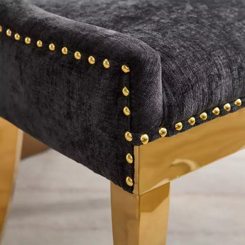 Okak Modern Chenille Dining Chairs Set of 2, Comfy Fabric Chairs with Thick Upholstered, Accent Chairs with Gold - Plated Legs Rivet Trim