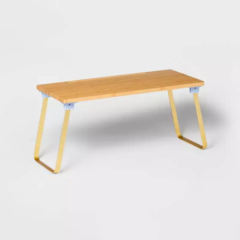 Collapsible Bamboo Lap Desk with Gold-Tone Frame and Pencil Tray - 26.5