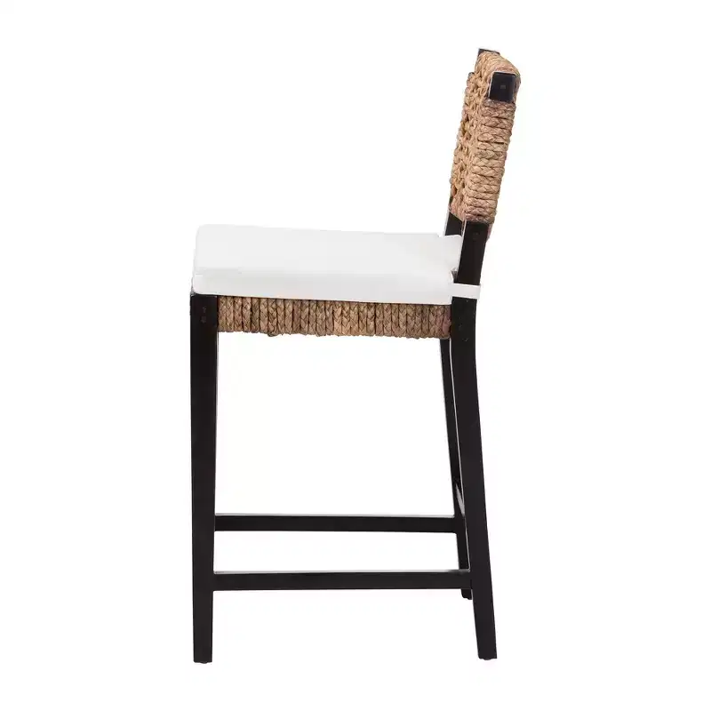 bali & pari Modern Bohemian Counter Stool, Dark Brown Mahogany & Seagrass, Woven Backrest