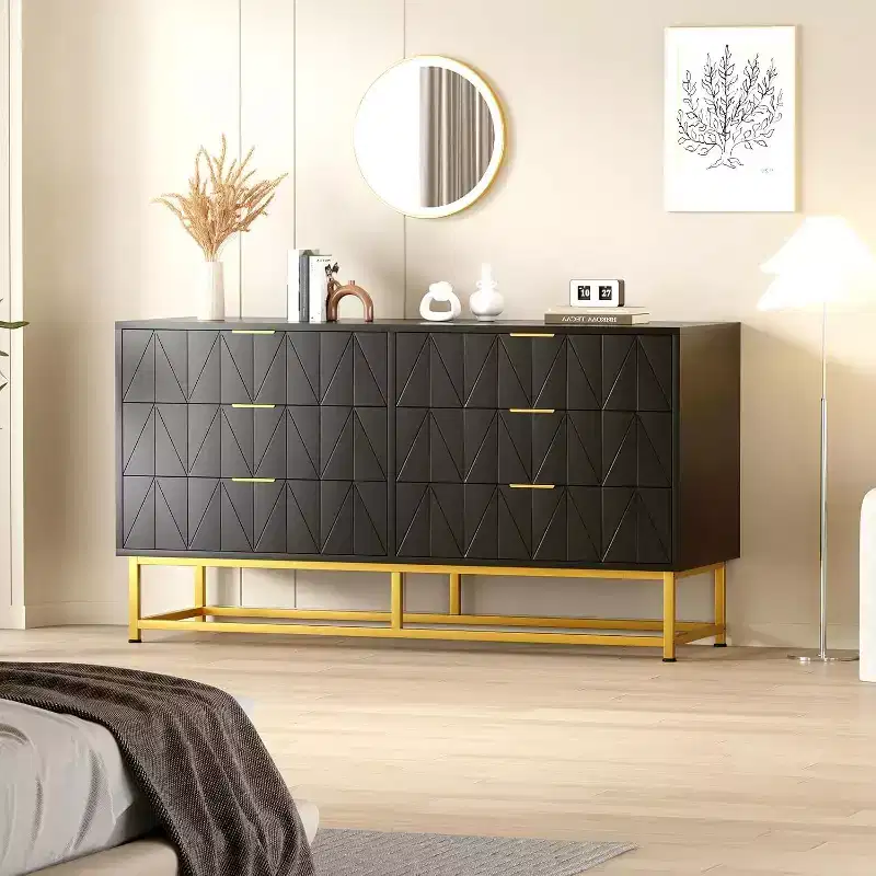 Wood Dresser for Bedroom, Wide Chest of Drawers with 6 Drawer, Large Storage Tower Unit, Closet Store Organizer for Living Room, Hallway