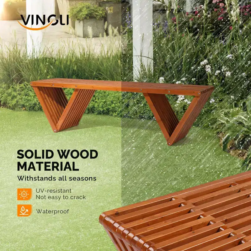 Karl Home | 63 In.2-Person Outdoor Wood Bench With Triangle Base