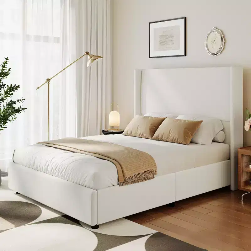 Queen Size Wingback Headboard Upholstered Platform Bed - 55.5