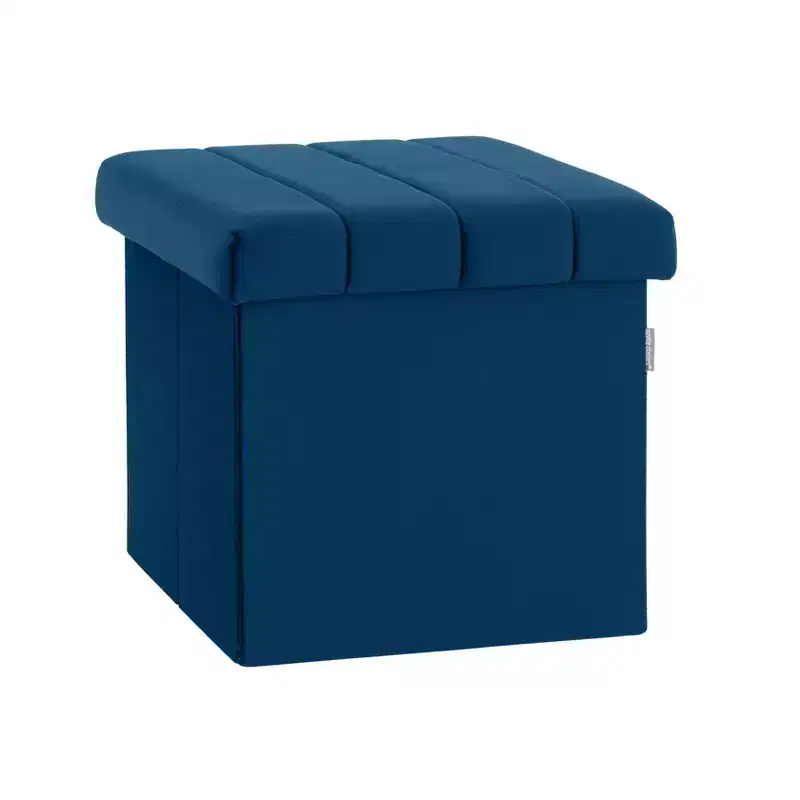 Seville Classics Blue Velvet Cushioned Accent Storage Ottoman