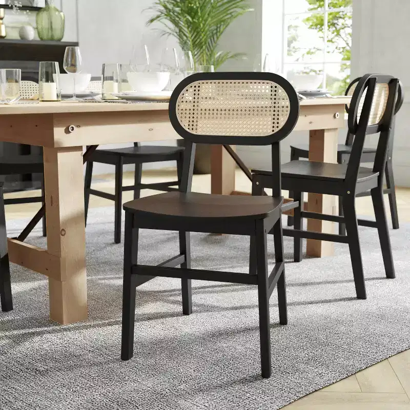 Flash Furniture Jacob Set of 2 Commercial Cane Rattan Dining and Event Chairs with Solid Wood Frame and Seat