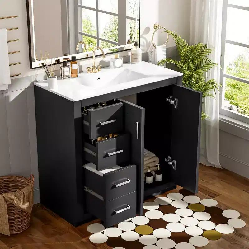36 Bathroom Vanity with Sink, Bathroom Floor Cabinet with Drawers and Soft Closing Doors, Wood Single Sink Bathroom Vanity