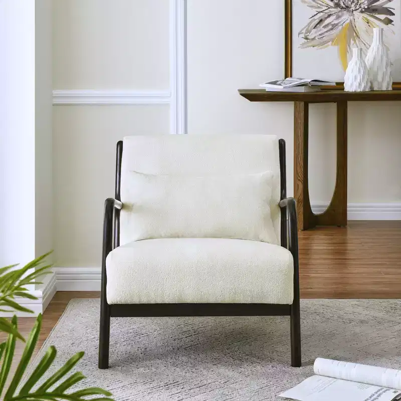 Mid-Century Modern Style Accent Chair with Removable Lumbar Pillow