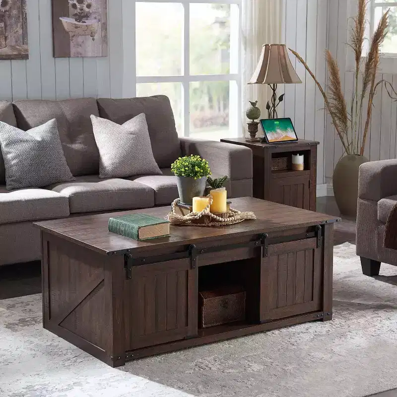Farmhouse 48 Lift Top Coffee Table with Sliding Groove Barn Door, Coffee Table for Living Room