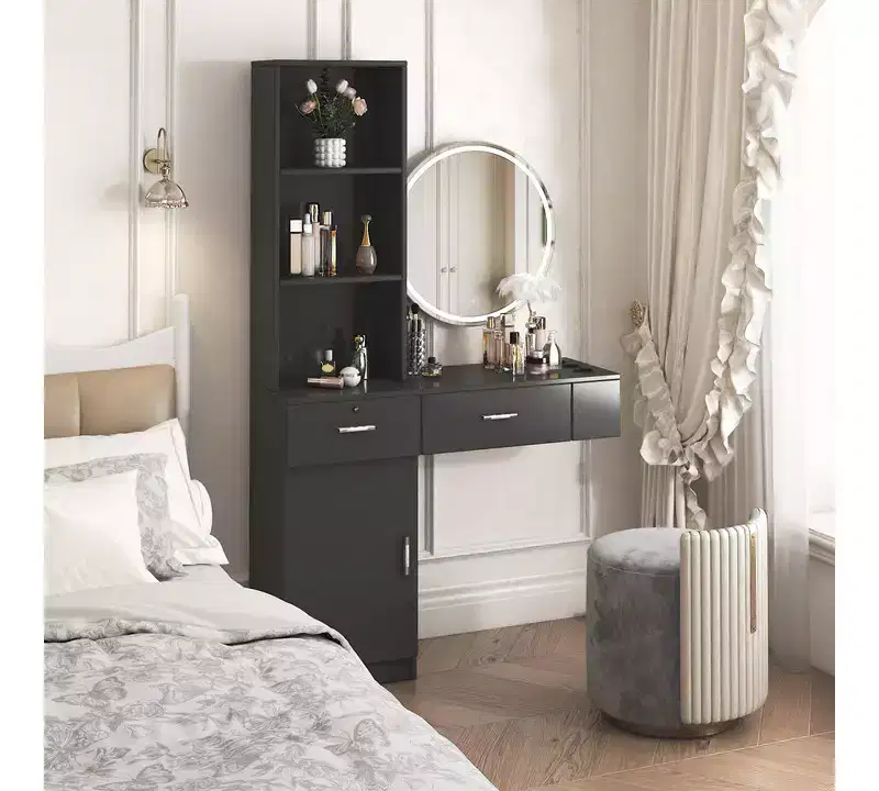 Black modern simple hair desk, multi-layer storage, large storage space